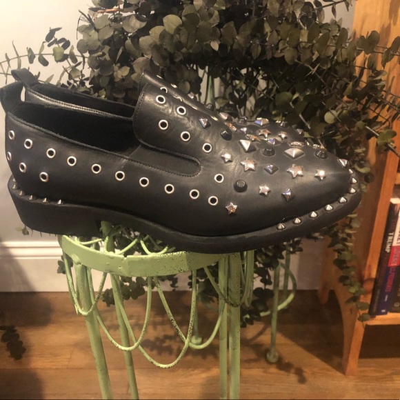Just Juice Black Leather Studded Loafers Shoes Made in Italy. Size 38 - Picture 2 of 6